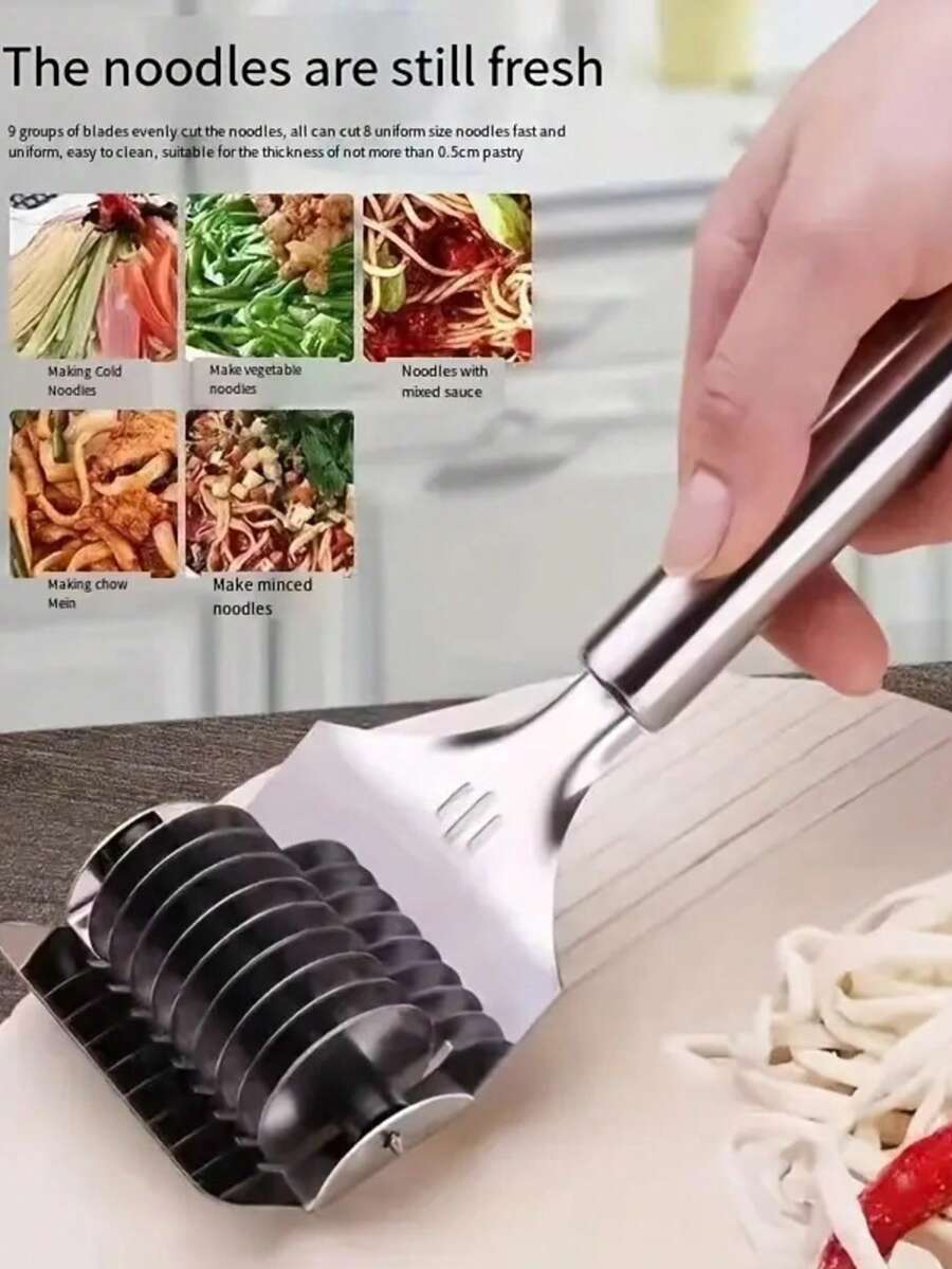 1pc Manual Noodle Cutter, Home Noodle Cutter, Stainless Steel Noodle Cutter, Noodle Knife, Roller Noodle Cutter Tool, Noodle Slicer, Noodle Cutter Tool, Noodle Slicer, Noodle Divider, Kitchen Essential Noodle Slicer