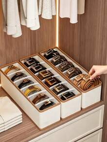 Oxford Cloth 6-Slot Belt Organizer Box, Large Capacity With Dividers, Suitable For Ties, Bow Ties And Scarves, High Capacity Multi-Functional Belt Storage Box - Multicolor - View 1