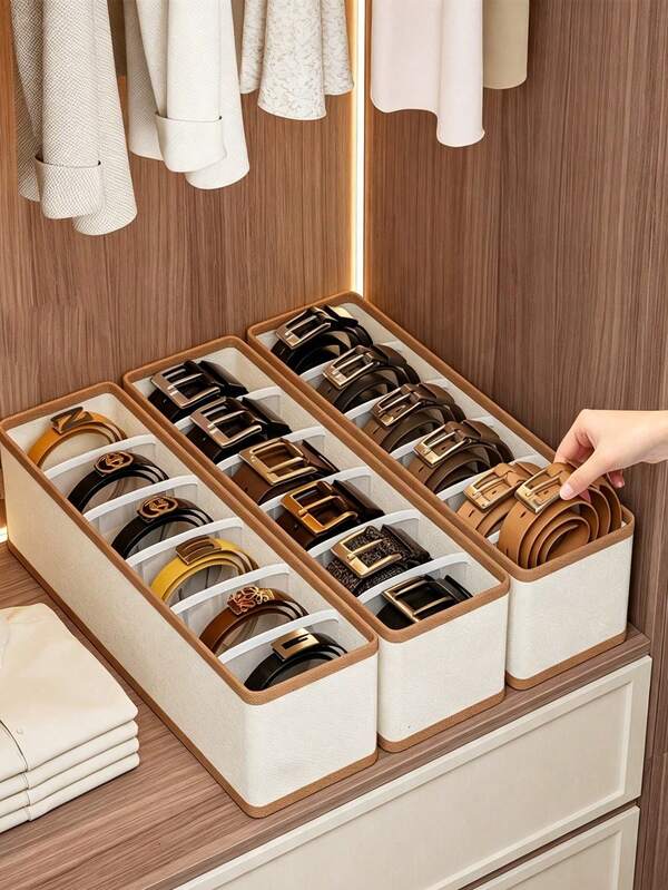 Oxford Cloth 6-Slot Belt Organizer Box, Large Capacity With Dividers, Suitable For Ties, Bow Ties And Scarves, High Capacity Multi-Functional Belt Storage Box