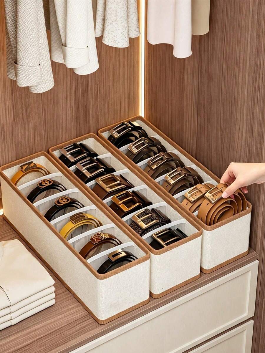 Oxford Cloth 6-Slot Belt Organizer Box, Large Capacity With Dividers, Suitable For Ties, Bow Ties And Scarves, High Capacity Multi-Functional Belt Storage Box - Multicolor - View 1
