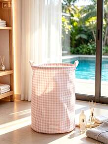 10/1pc Minimalist Grid Round Storage Basket, Foldable Large Laundry Hamper With Handles, Multifunctional Clothes Sundries Hold‑All Bin, Collapsible Dirty Clothes Basket For Bedroom Bathroom Laundry Room - Multicolor - View 3