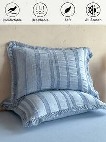1pc Deep Blue Tufted Tassel Pillowcase, Vintage Minimalist Modern Decorative Throw Pillow Cover, All-Season Home Decor Long Pillowcase, Machine Washable, No Filling Included - Blue - View 5