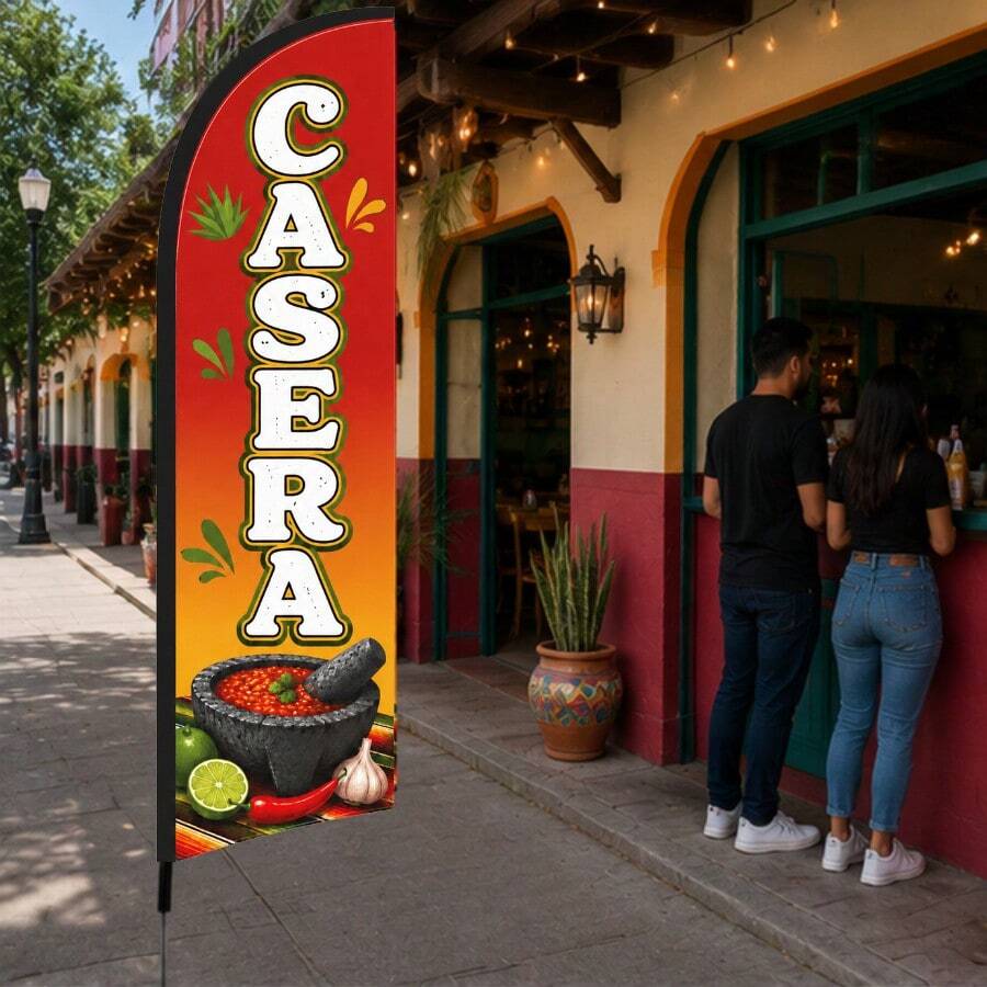 商業用 CASERA 羽毛旗,7.2英尺戶外耐撕裂聚酯纖維廣告拱形旗幟(含旗桿與地樁),適用於商店、派對與店面裝飾 - CASERA - 查看 1