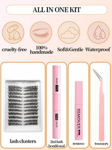 216pcs D Curl Lash Cluster Set, Suitable For Beginners, Soft Lashes Can Create Cat Eye And Fox Eye Makeup Effect, Long-Lasting Curl All Day, Natural And Voluminous For Photos, Suitable For Daily, Wedding, Party And Holiday Makeup - Black - View 7