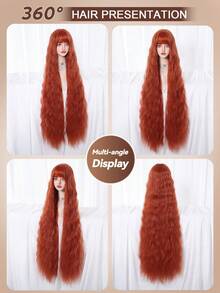 Topshe Copper Red 45 Inch Extra Long Curly Synthetic Wig With Bangs, Burnt Orange Wavy Soft Heat-Resistant Full Head Wig, Suitable For Women Halloween Cosplay Party Daily Wear, Perfect Choice For Lolita Style - Multicolor - View 5