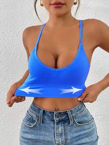 LianShengFa 1pc Backless Cross Strap High Elasticity Wireless Daily Bra, Medium Support Seamless Racerback Yoga Sports Bra, Breathable And Comfortable - Royal Blue - View 7