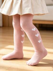 3 Pairs Kids Heart Print Tights, Breathable Solid Color 2-3Y Girls Daily Dress Matching Tights - Multicolor - View 5