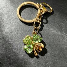 1件女款時尚華麗四葉草鑰匙圈，鑲鑽設計，優雅精緻禮物，包包掛飾、汽車鑰匙吊飾、錢包配件 - 綠色 - 查看 4