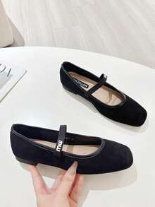 Vintage Square Toe Ballet Style Mary Jane Shoes For Women, Single Strap Square Toe Flat Low-Cut Pumps, Plus Size Women Shoes 41-43 - Black - View 2