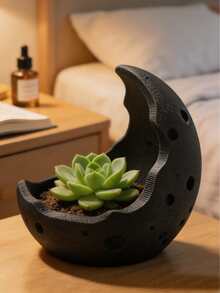 3D Printed Creative Crescent Moon Crater Succulent Planter, INS Style Personalized Planet Shaped Indoor Desktop Micro Landscape Decor, Minimalist Artistic Resin Potted Plant Container - Multicolor - View 2