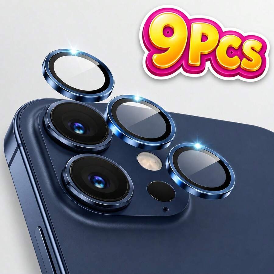 CASECOPS 3Set/9Pcs 9H Tempered Glass Camera Lens Protector With Metal Ring – Compatible With IPhone 17/17 E/17 Air/17 Pro/17 Pro Max/16/16 Pro/16 Plus/16 Pro Max/14 Pro (6.1-Inch) And 14 Pro Max (6.7-Inch); Features Scratch-Resistant HD Coverage And A Metal Ring For Maximum Protection. - Blue-9pcs - View 1