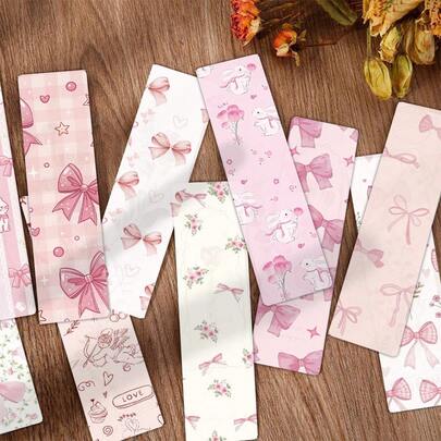 Ins Gentle Bowknot Bookmark 24pcs Set Floral Pattern Girly Style Long Paper Bookmark Collection