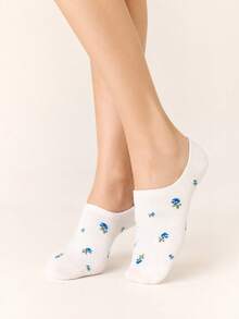 5 pares de calcetines tipo barco con estampado floral pequeño multicolor aleatorio (sin bordado), transpirables y cómodos, adecuados para todas las estaciones, colores aleatorios - Multicolor - Ver 4