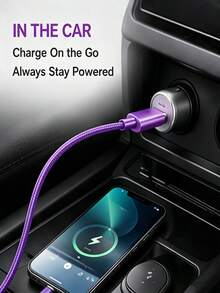 3入 USB Type C 快充數據線，兼容 Android 手機（3.3ft/6.6ft/9.9ft 尼龍編織），USB-A 轉 USB-C 充電線，適用於 及其他 Android 手機與設備，適合旅行/車內環境手機配件，紫色 - 紫+紅+藍 - 查看 3