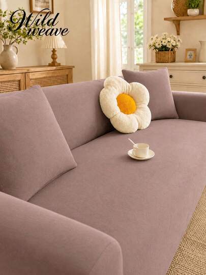 1pc Solid Color Milk Silk High Elasticity Sofa Cover With 1 Matching Unfilled Pillowcase, Machine Washable, Dust-Proof And Pet Scratch-Resistant, Sofa Protector