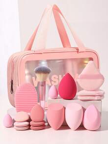 18 Pcs Makeup Tool Set. It Includes 1 Makeup Brush, Assorted Beauty Sponges And Powder Puffs. Different Sponges Fit Large Base Makeup And Precise Concealing. The Stylish Bag Stores Cosmetics Well For Daily Use And Outdoor Touch Ups. - Multicolor - View 11