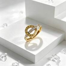 1pc Stainless Steel Fashionable Roman Numeral Ring - Yellow Gold - View 2