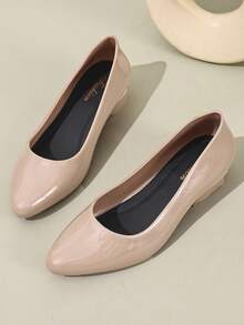 French Style Versatile Chunky Heel Flat Pointed Toe Low Vamp Slip-On Shoes Comfortable Daily Commute Shoes - Camel - View 1