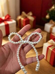 1/5/10pcs White Pearl Bow Christmas Decorations, Suitable For Christmas Tree, Wreath, Fireplace Decor, Party Decoration (White) - Multicolor - View 5
