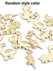 25/50pcs DIY Wooden Cartoon Dinosaur Craft Kit - Unfinished Hollow Cutout Painting & Decoration, Perfect For Home, Wedding, Party And Birthday Use, Random Style & Color - Multicolor - View 2