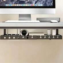 1 pieza Bandeja ajustable para gestión de cables debajo del escritorio, soporte para regleta de enchufes, organizador de cables, canal de cables oculto, organizador de cables de escritorio, estante para router y cables de datos, caja organizadora de cables, para el hogar, oficina, dormitorio, sala de estar, negro - Multicolor - Ver 12