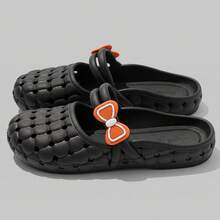 Women's Fashionable Elegant Bowknot Home Slippers, All Season, Suitable For Beach, Indoor And Outdoor Comfortable Slippers, Anti-Slip Versatile Fashion Flat Slippers, Women's Classic Versatile Cute Bowknot Flat Sandals, Bohemian Style Youthful Sweet Romantic Casual White Women's Flat Slippers, Suitable For Beach Travel, Vacation, Valentine's Day Date, Party, Picnic, Portable Sandals, Holiday Gift - Black - View 6