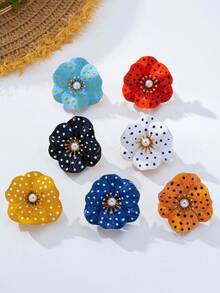 1pc Fashion Metal Dopamine Colorful Enamel Polka Dot Flower Pendant Ring, Suitable For Women's Daily Wear, Summer Vacation And Party - Flowers - View 10
