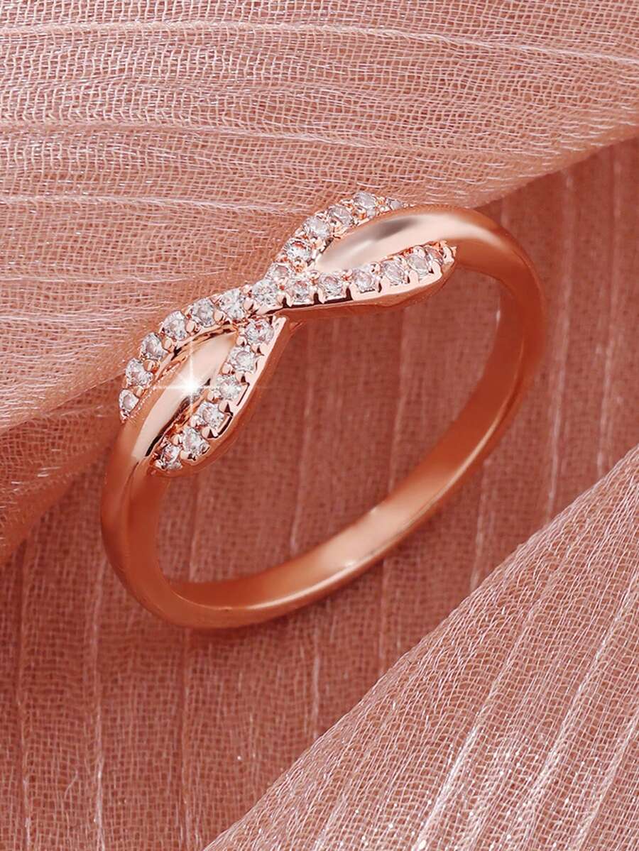 1件女款時尚極簡百搭圓形戒指,鑲嵌合成鋯石,適合婚禮、訂婚、情人節禮物、週年紀念、生日禮物 - 玫瑰金 - 查看 1