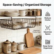 2pcs Under Cabinet Hanging Storage Rack With Multi-Layer Hooks And Reinforced Frame, Space-Saving Organizer For Plates, Cups, Kitchen Utensils, Pantry, Dual-Use Cabinet And Desktop Organizer - Multicolor - View 4