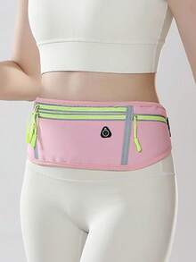 Peach Pink Slim Running Waist Pack, Multi-Pocket Sports Fanny Pack, Adjustable Elastic Waist Belt Bag, Portable Cell Phone Waist Pouch. - Pink - View 6