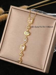 1pc Women's Necklace, Gold Stainless Steel, Waterproof, Fade-Resistant, Hypoallergenic, Geometric Square Water Drop Inlaid With CZ, Delicate Luxury Necklace, Daily Commute, Holiday Gift - Multicolor - View 6