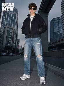 American Vintage Stand Collar Workwear Jacket Denim Fashion Streetwear Style Unisex Spring Autumn - Black - View 1
