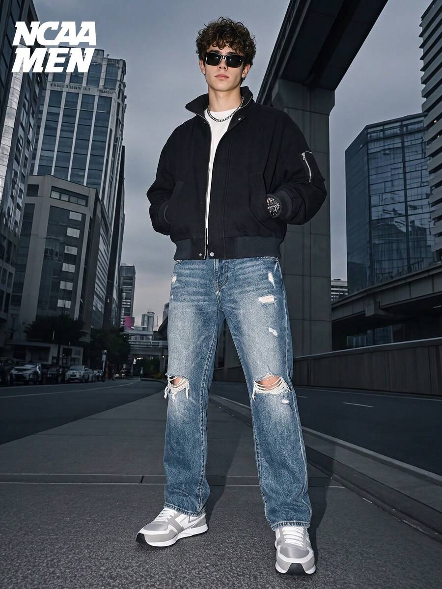 American Vintage Stand Collar Workwear Jacket Denim Fashion Streetwear Style Unisex Spring Autumn - Black - View 1