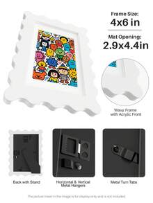 1pc Scallop Picture Frame Available In Multi Color/Size With White Mat, Wave Edge Photo Frame For Children's Gift, 11x14/8x10/6x8/5x7/4x6 Inch, Blue/Red/Yellow/Green/Black/White - Scalloped Picture Frame - View 21