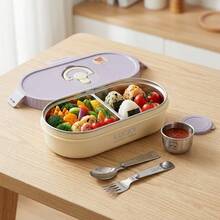 Portable Plastic/304 Stainless Steel Lunch Box With Lid, Divided Fruit Salad Food Storage Container, Leak Proof Bento Box, Dishwasher & Microwave Allowable, Suitable For Student Adult Use In School, Office, Outdoor Camping, Picnic,Back To School - Multicolor - View 2