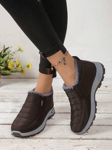 Autumn/Winter Warm Women's Shoes, Unisex Snow Boots, Slip-On Soft Sole Comfortable Casual, Size Runs Small - Brown - View 5