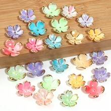 100pcs Acrylic Gold Foil Edge Gradient Petal Flower Spacer, Vintage 4-Petal Flower Bead Cap, DIY Hair Stick Headpiece Pendant Accessory For Jewelry Making - Flower Holder - View 5