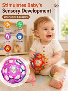 1pc Baby Soft Grip Ball Rattle, Early Education Sensory Toy With Bell, Develops Motor Skills, Easy To Grip Montessori Toy, Holiday/Birthday Gift - Multicolor - View 6