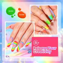 Beetles 6 Colors Rainbow Kingdom Neon Gel Nail Polish Set, HEMA-Free Hot Pink, Blue, Yellow, Green & Purple Shades, Long-Lasting Soak Off UV LED Gel For Salon, Home DIY & Holiday Manicures - 6 Colors Rainbow Kingdom Neon - 查看 6
