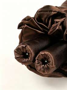 Chocolate Brown Solid Color Satin Scrunchie Curling Iron Fishtail Hair Claw Combo Set 4 Pcs - Chocolate Brown - View 2
