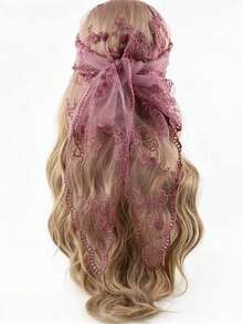1PC Women's Solid Color Floral Lace Triangle Scarf, Lace Mantilla Veil, Triangle Lace Veil, Minimalist Elegant Elegant Lightweight Sheer Triangle Scarf, Bridal Veil, Hollow Lace Trim Decorated Wedding Veil Headscarf, Boho Chic, Wedding Veil, Fashionable Versatile Suitable For Banquet, Ball, Outdoor Photography, Wedding, Match With Dress, Scarf Dress - Multicolor - View 16