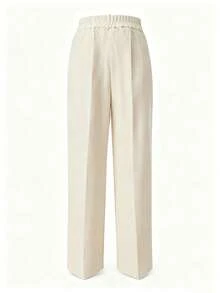 Plus Size Solid Color Button Pocket Zipper Office Minimalist Low-Waist Versatile Pants - Apricot - View 3
