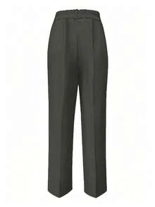 Pantalones de pierna recta de cintura alta de unicolor talla grande para ir al trabajo y la oficina - Gris oscuro 2 - Ver 3