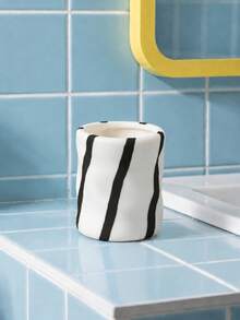 1pc Striped Makeup Brush Holder, Ceramic Texture Cosmetic Storage Box, Makeup Tool Display Rack, Vanity Desktop Organizer, Suitable For Bathroom Countertop, Dorm, Home Decor - Diagonal Ripple - View 8