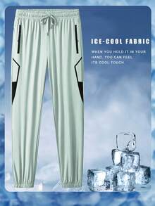 Women's Summer Minimalist Versatile Plus Size Sports Long Pants, Thin Solid Color Loose Casual Long Pants, Drawstring Waist, Plus Size Fall - Mint Green - View 3