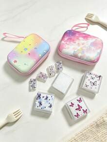 6pcs Butterfly Print Portable Storage Bag Set, Girls Travel Organizer, Data Cable & Earphone Storage Box, Cute Small Item Organizer Bag - Multicolor - View 5