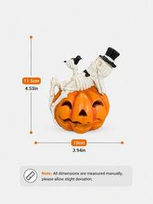 Figura de Esqueleto de Calabaza de Halloween, Esqueleto de Resina Único Recostado en una Calabaza con Cuervo Negro y Sombrero de Copa, Decoración Gótica de Mesa para Repisa, Estantería, Entrada y Fiesta de Halloween - 1PC - Ver 8