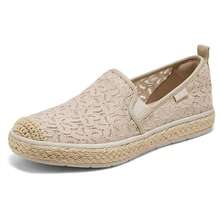 Skechers Sepatu loafer slip-on berenda yang bernapas, busa memori yang lembut dan elastis, sepatu slip-on wanita untuk berjalan-jalan santai, ringan, dan datar. - Krem - View 4