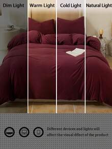 Blue And White Color Block Washed Polyester Skin-Friendly Duvet Cover 3 Pieces Set - Burgundy - View 8
