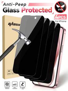 4pcs [2026 New] 9H Tempered Glass Privacy Screen Protector, Compatible With IPhone18/17/16/15/14/13/12/11/X/8/7/6/SE Series (Including Pro/Max/Plus/Mini/Air/16e), True 28° Privacy Anti-Peeping, Shatterproof, High Definition Transparent Anti-Scratch, Bubble-Free Easy Installation - Black - View 23